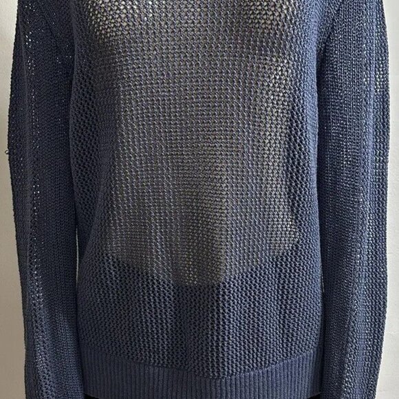 ATHLETA Women's Navy Blue  Crewneck‎ Long Sleeve Open-Knit Cotton Sweater SZ L - Picture 1 of 9